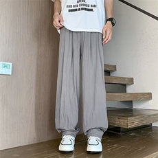vibe风潮褶皱冰丝裤子禅意新中式休闲男裤夏季薄款山本风阔腿裤，男装休闲裤，星座1013