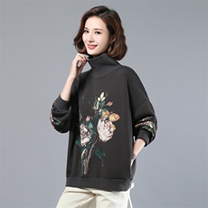 2023年秋季新款潮高领卫衣女宽松显瘦韩版时尚印花上衣服女打底衫，女装卫衣/绒衫，简韵佳