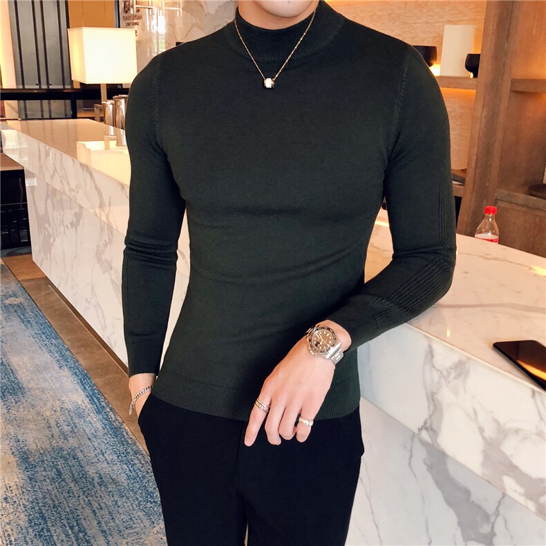M07/p45半高领毛衣男秋冬休闲纯色修身长袖中领针织打底衫线衣,男装针织衫/毛衣,电商D303