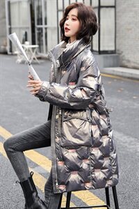 亮皮羽绒服女2020冬季新款韩版时尚亮面炫彩羽绒衣防寒外套中长款图片