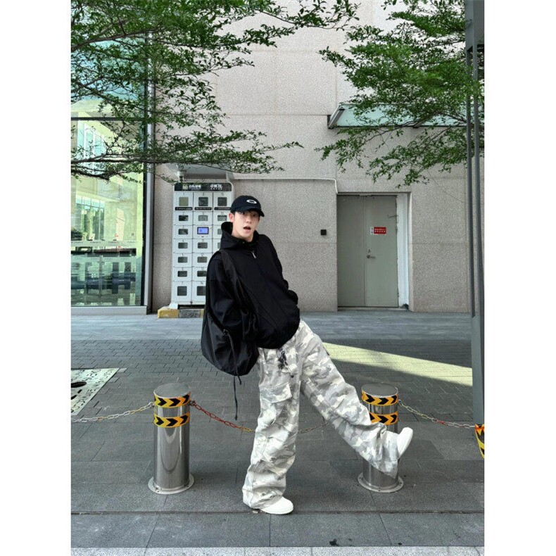 迷彩工装裤男夏季美式高街潮牌痞帅休闲裤子高级感宽松直筒阔腿裤,男装休闲裤,星座1005-4