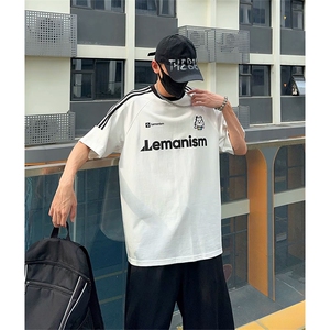 抖音得物供货240克宽松纯棉美式潮牌印花三杠半织带短袖T恤AT1602图片