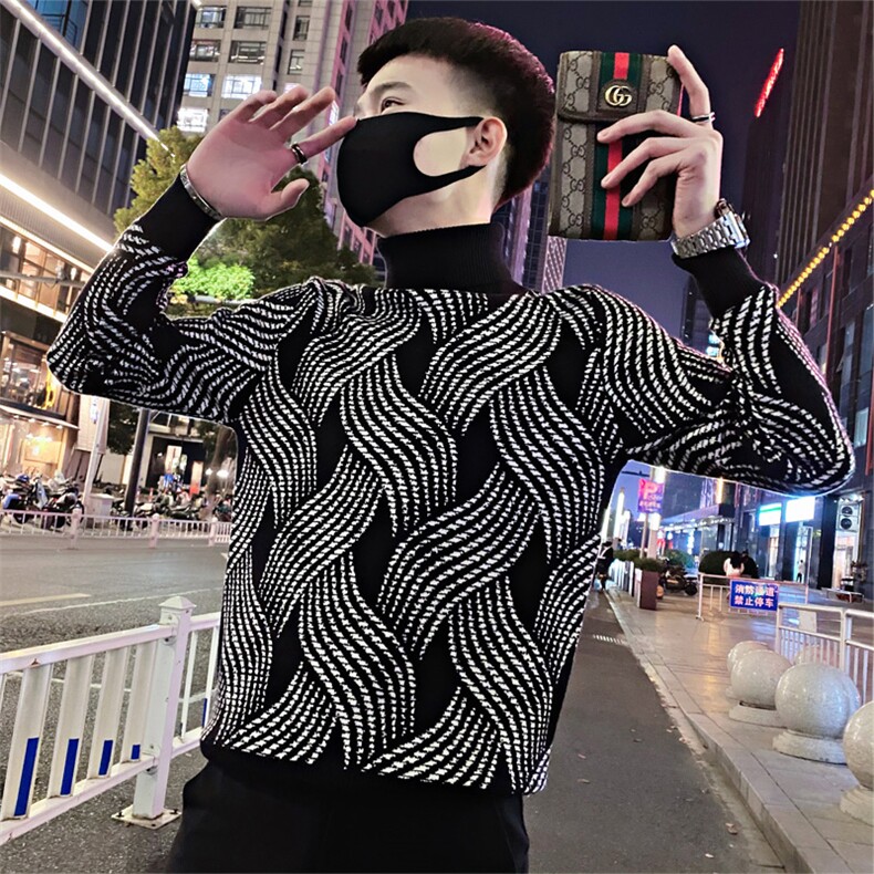 LV90/特P88控118冬季社会小伙潮牌高领菱形针织衫毛衣男士黑首1,男装针织衫/毛衣,星座305B