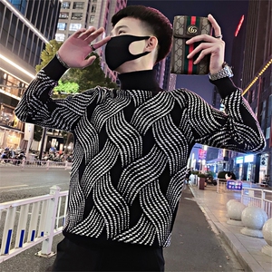 LV90/特P88控118冬季社会小伙潮牌高领菱形针织衫毛衣男士黑首1图片