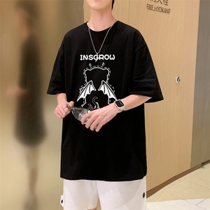 T3589P25已爆趣味港风卡通短袖宽松圆领印花休闲夏季T恤男图片