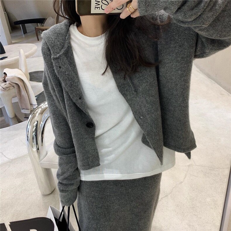 连帽针织开衫套装，女装职业装，XTZ style