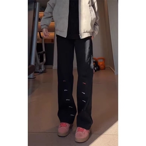 春季新款美式高街裤子男潮牌百搭宽松直筒阔腿牛仔裤WLB2800-P46