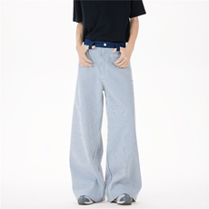 美式复古条纹休闲裤夏季新款宽松阔腿裤垂坠感长裤子AM1252P55，男装休闲裤，星座1013-5