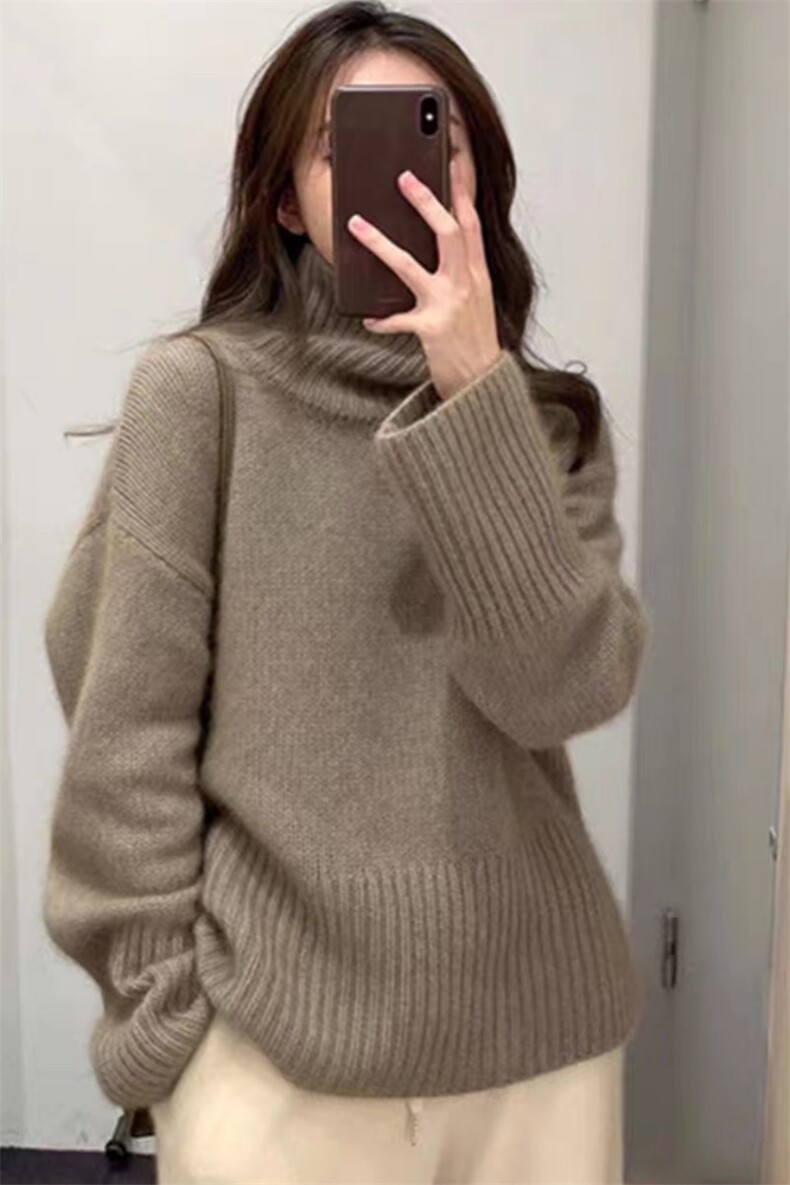 王菲同款高领羊毛衫女宽松显瘦百搭毛衣秋冬新款韩版时尚针织衫,女装羊毛衫,泰沅羊绒