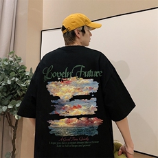 新款短袖t恤男女潮流印花感宽松半袖体恤衫男517A-2-T6631-P28，男装T恤，星座517A-2