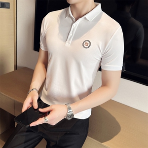 2024夏季新款 修身短袖POLO衫 韩版时尚印花T恤男D8808-p55控85图片