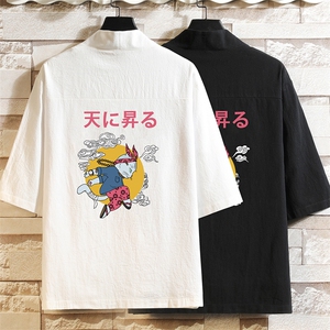 HF59012-P40风汉服男开衫外套七分袖道袍 砖墙挂拍图片