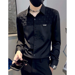 春秋发型师男装长袖拼接休闲衬衫男网红同款修身帅气衬衣 CA615图片