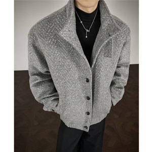 鱼骨条纹呢子内胆加棉加厚棉衣宽松立领棉服A170-N63-P118图片