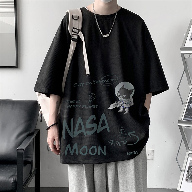 HT73187-P22NASA联名同款华夫格t恤男短袖男大码五分袖大皂风,男装T恤,电商A040