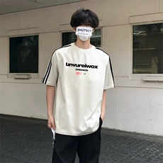 抖音得物高品质二开240克宽松纯棉美式潮牌三条杠织带短袖T恤，男装T恤，电商A486