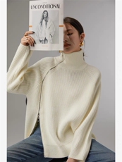 35%羊绒女高领宽松中长款拉链毛衣针织衫，女装羊绒衫，以美红杉羊绒