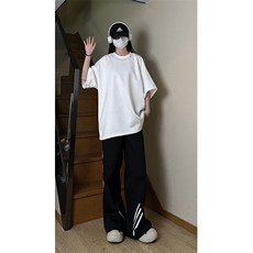 港风大码日系复古麂皮绒宽松套头圆领短袖T恤XZ213-T062-P35控48，男装T恤，星座213