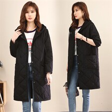 2021冬装新款中长款连帽菱形棉衣，女装棉衣/棉服，小林双子