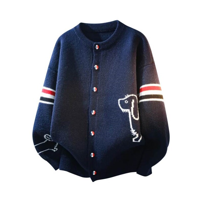 M9908-特P55腊肠狗提花圆领开衫毛衣秋季复古情侣潮牌针织衫外套，男装针织衫/毛衣，电商D310B