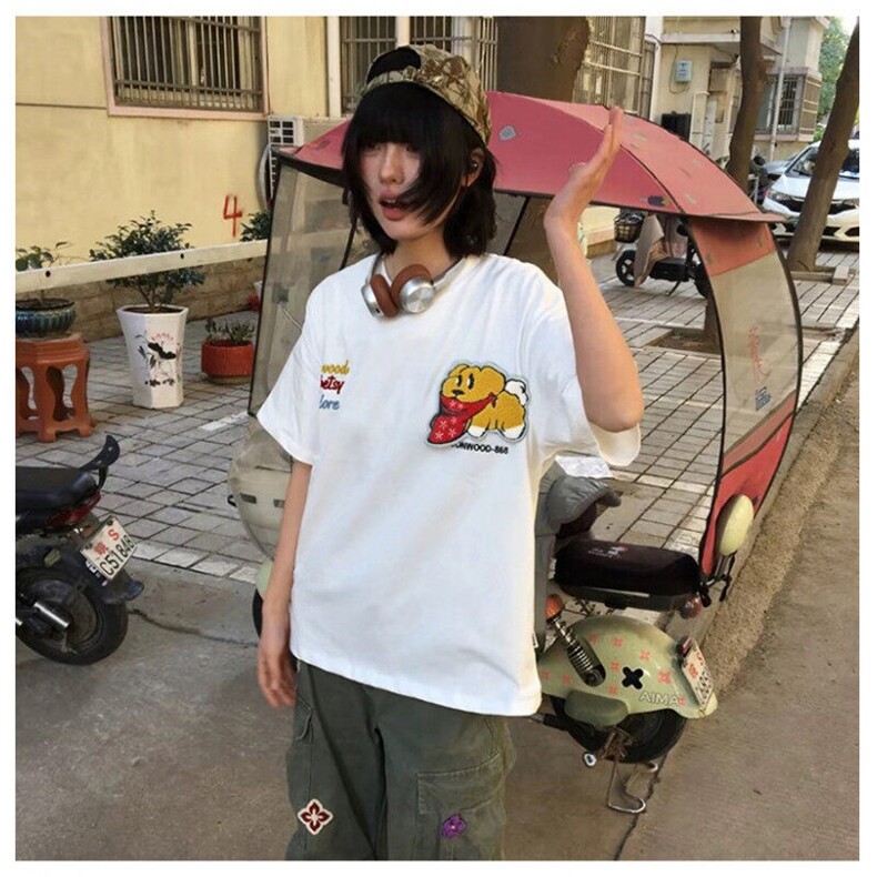 万针全刺绣工艺抖音得物高品质260克重磅纯棉双纱美式高街短袖T恤,男装T恤,电商A486