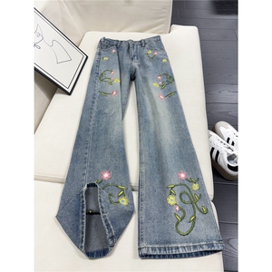 B221 美式ins高街暗黑绣花宽松直筒牛仔裤LK25581-特P45控78图片