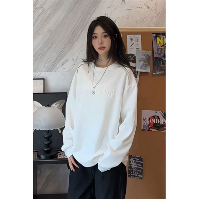 秋季美式高街cleanfit凹凸字母钢印打底长袖袖货号C25186P45,男装卫衣,电商A063