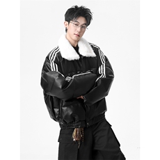 405A美式高街条纹拼接立领加厚皮棉衣MY25888-特批120控188，男装棉衣，星座405A