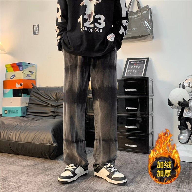 加绒加厚秋季直脚潮长裤宽松直筒男拉链牛仔裤N8805加绒P52,男装牛仔裤,星座1116-2