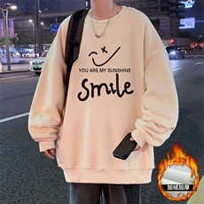 W387P35加绒45笑脸卫衣秋冬新款打底衫宽松套头圆领无帽上衣服t，男装T恤，星座304A-1