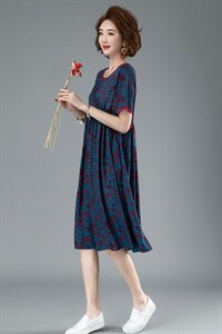 复古碎花连衣裙2021年夏季新款时尚 短袖 中长款图片