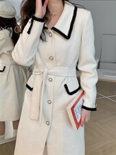 春装新款撞色小香风衣，女装风衣，她物