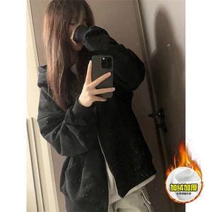 480G重磅加绒硬挺boxy男女秋冬美式高街双头双拉链卫衣开衫厚外套图片