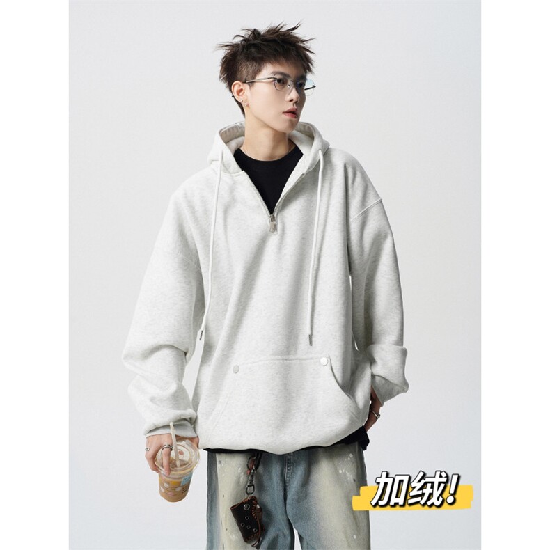 冬季加绒加厚美式半拉链连帽卫衣D309B-CC15-常规60加绒65,男装卫衣,电商D309B