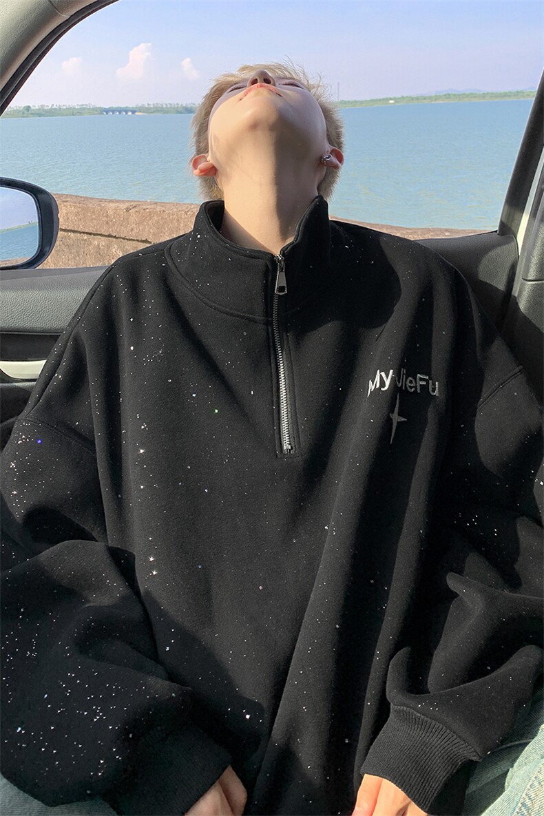 大满天星大码重磅高品质刺绣半拉链立领卫衣JF41-特P63控88,男装卫衣,电商A422-1