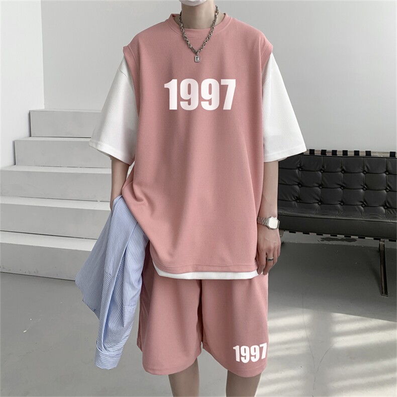数据款冰感华夫格套装潮流休闲短袖短裤两件套FTZ3077-P55控78,男装牛仔裤,电商B370