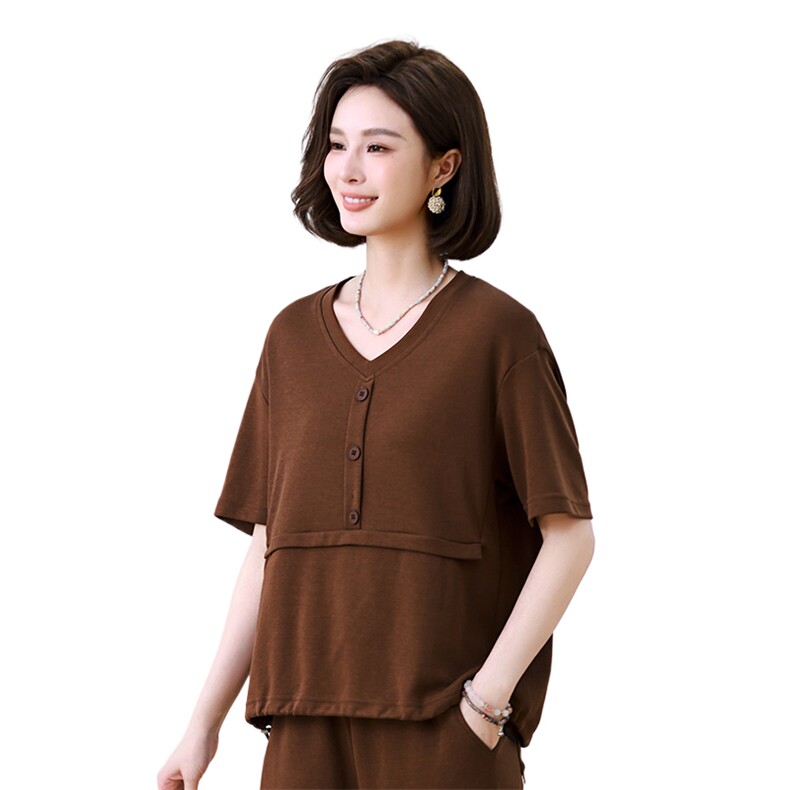 时尚宽松短袖T恤女夏季新款韩版V领上衣显瘦百搭休闲打底衫,女装衬衫,叶笙衣
