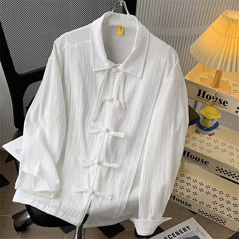 新中式男装风盘扣衬衫男长袖潮高级感衬衣外套春季汉服,男装衬衫,星座1013
