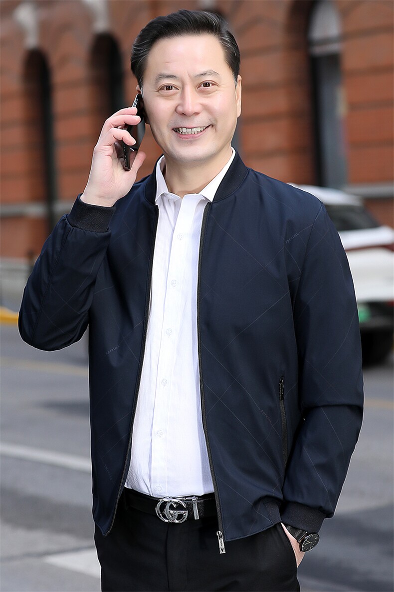 男士2023年春季新款长袖薄款中年爸爸装商务休闲拉链夹克棒球潮流,男装夹克,电商B212（原钱塘6029）