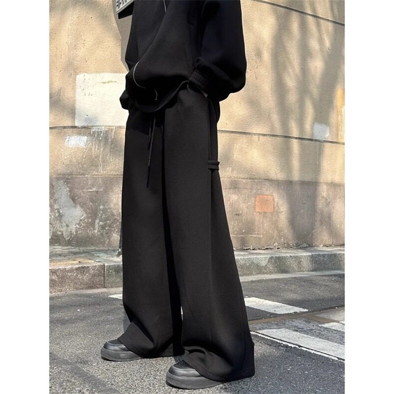 灰色解构加绒弯刀卫裤男款秋冬重磅裤子美式高街宽松阔腿休闲长裤,男装休闲裤,星座506A