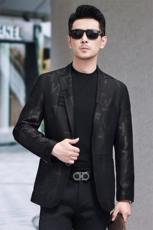 春秋款海宁皮衣男字母印花西服商务休闲男装外套绵羊皮夹克，男装夹克，电商B360