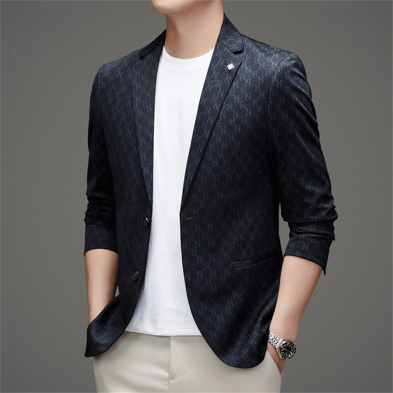 新款男装春秋薄款韩版休闲西服修身提花小西装MJ2680-P135图片