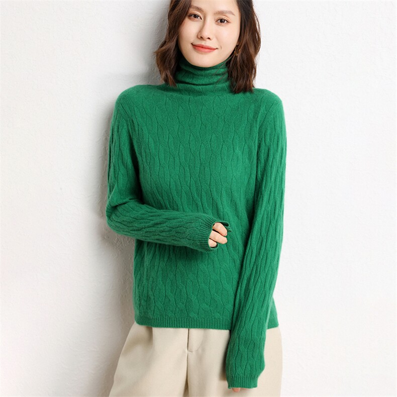 2024秋冬新款羊绒女士堆领绞花35%羊绒衫,女装羊绒衫,纳丰羊绒