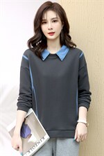 长期现货，拼接假两件卫衣女百搭新款女装韩版宽松长袖上衣女，女装卫衣/绒衫，涵誉