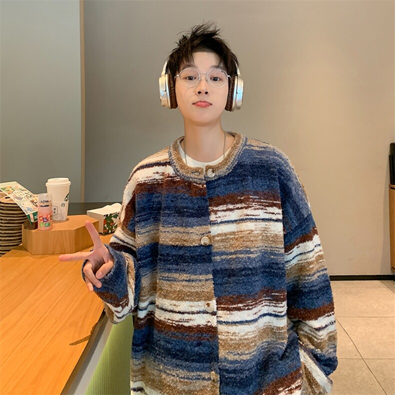 【有货】DU13-特P68秋冬美式女针织宽松慵懒油画彩虹色开衫毛衣,男装针织衫/毛衣,星座603-2