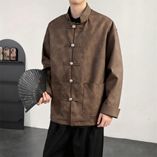 2025秋装新款风皮衣夹克外套新中式大码唐装复古2515-P128，男装皮衣，电商A057