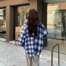 D596-P55设计感拼接格子衬衫男女情侣休闲衬衣外套2024年新款，男装衬衫，星座911