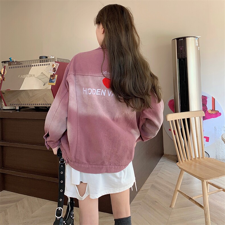 爱心刺绣渐变牛仔外套春秋新款宽松长袖小众设计感夹克C450-P80,男装工装外套,星座911-2(原星座613-2）