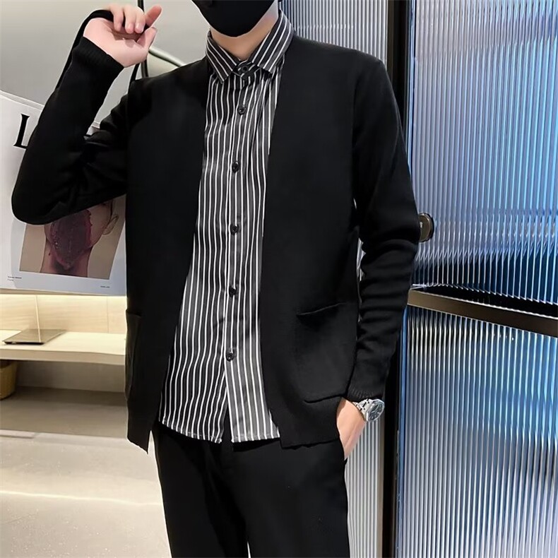 春秋新款男士假两件针织衫开衫衬衫领毛衣外套两件套韩版潮Q226,男装针织衫/毛衣,星座1116A-2（原606A-1）