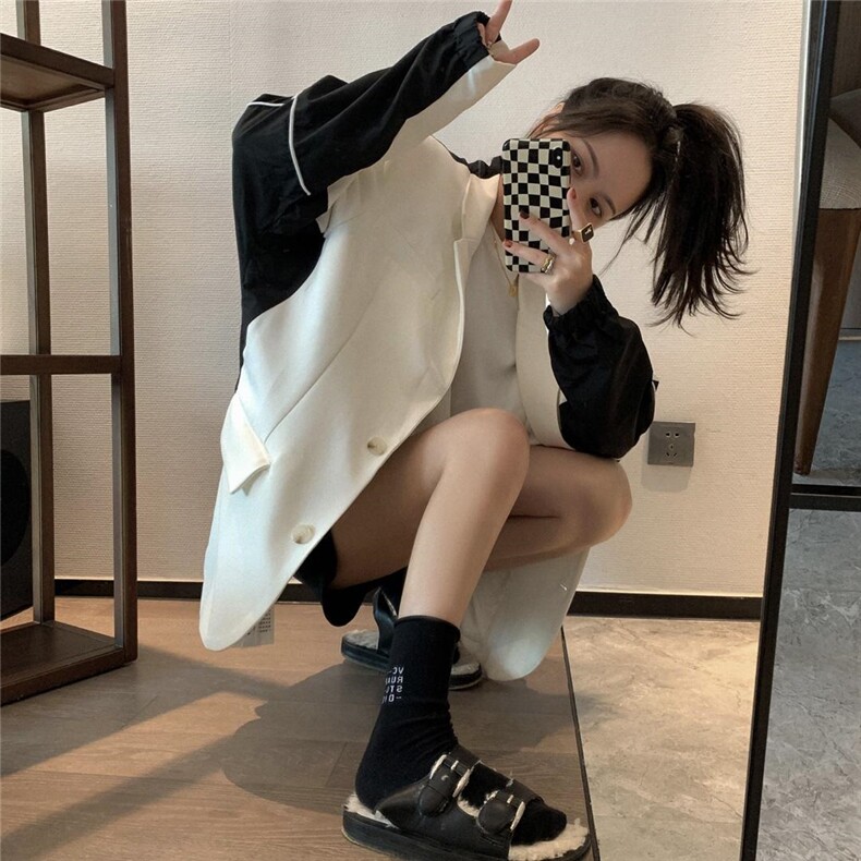 拼接棒球服西装，女装西装，XTZ style